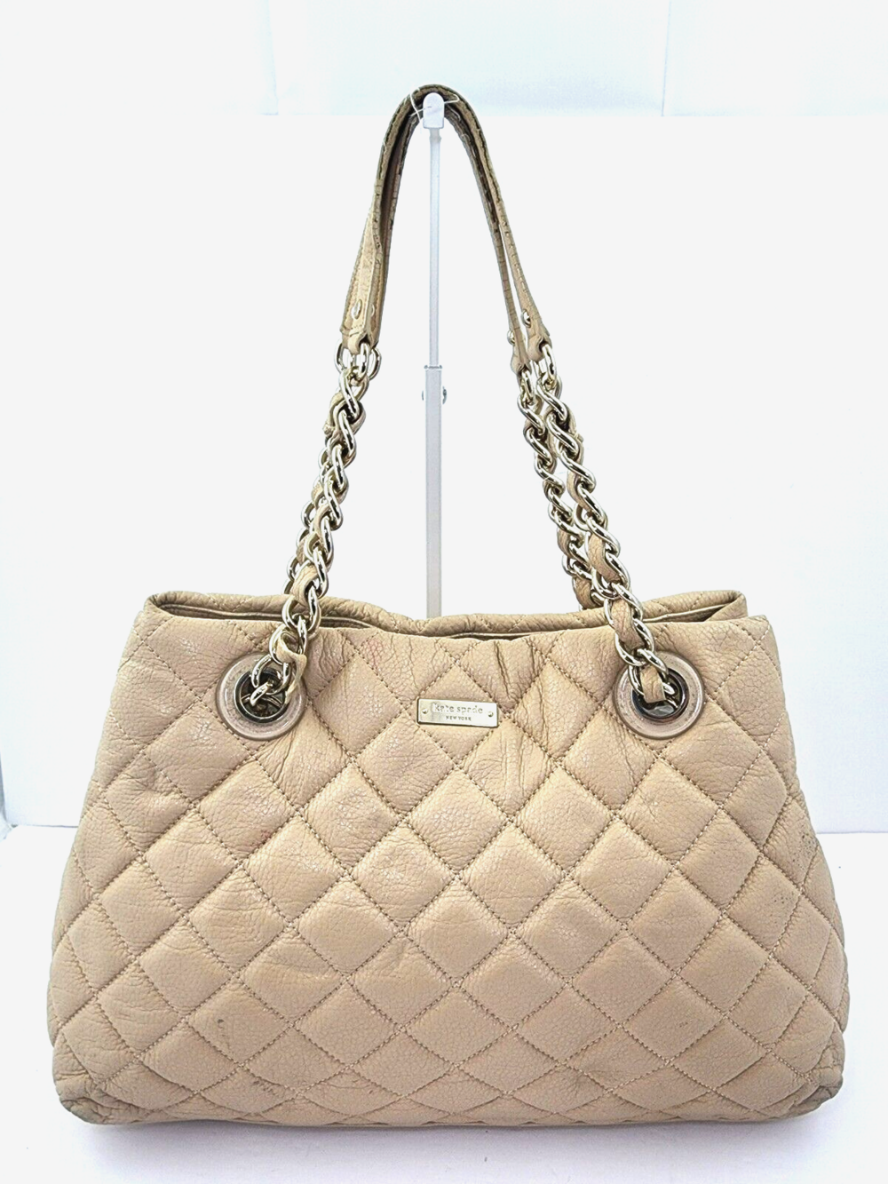 Bad Kate Spade Gold Coast Maryanne Quilted/Chain Leather Tote/Shoulder bag Beige